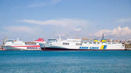 Heraklion, Crete Island, Greece - June 28,  2015: Greek ferries in the port of Heraklion