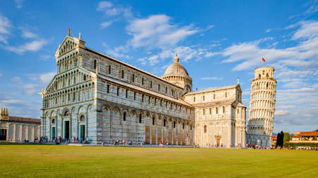 Pisa Cathedral and The Leaning Tower in the evening , Italy. Panoramic viewの写真素材