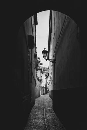 Old street in Granada, Spain. Black and white photography
