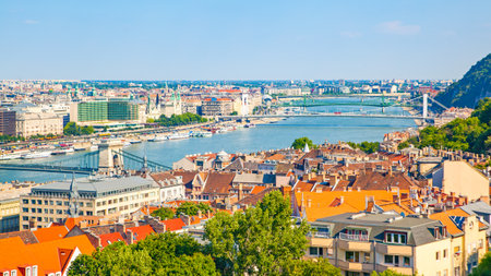 City of Budapest with Danube river, Hungary. Panoramic viewの写真素材