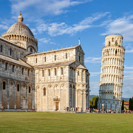 Pisa Cathedral and The Leaning Tower in the evening , Italy.  Italian landmarkの写真素材