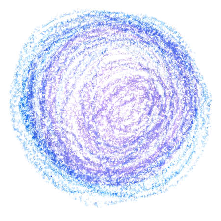 Blue-violet crayon circle isolated on the white backgroundの写真素材