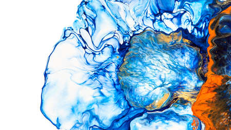Acrylic paint pouring.  Fluid art abstract flower petals isolated on the white backgroundの写真素材