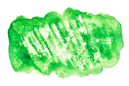 Green formless watercolor stain isolated on the white backgroundの写真素材