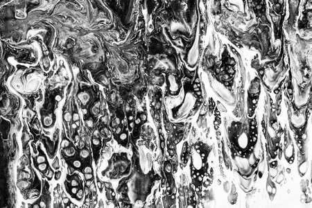 Black and white background with cells. Hand drawn texture - acrylic pouringの写真素材