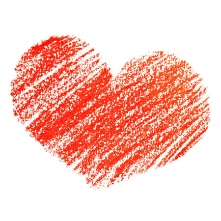 Red crayon heart isolated on the white background. Valentine's day cardの写真素材