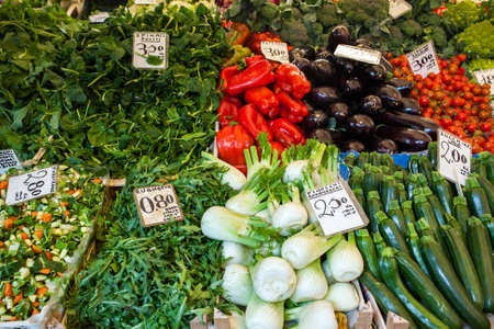 Various vegetables on street market stall, Rome, Italyの写真素材