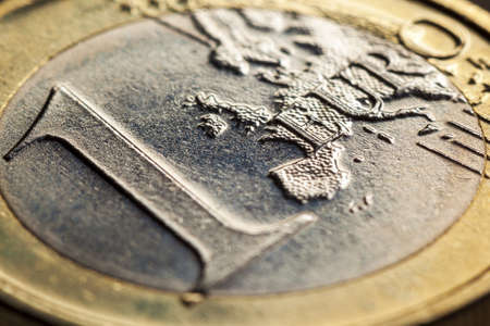 One euro coin close-up. Macro shot. Shallow DOF!の写真素材