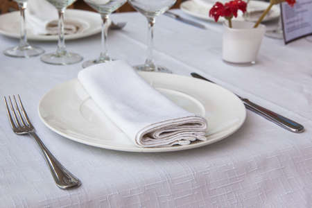 Table Setting with Plate, Fork , Knife and Napkin close-up. Shallow DOF!