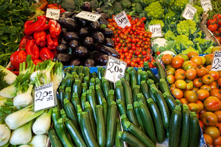 Various vegetables on street market stall in Rome, Italyの写真素材