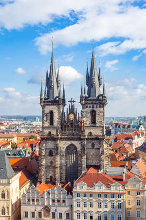 Tyn Church in The Old Town Square in Prague, Czech Republicの写真素材