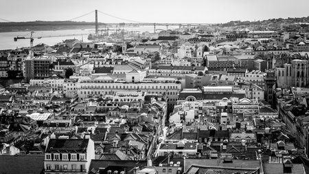 Lisboa City, Portugal. Black and white panoramic viewの写真素材