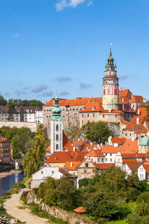 Cesky Krumlov town in Czechia. Scenic view of the old town, cityscapeの写真素材