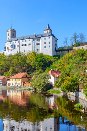 Rozmberk nad Vltavou, Czech Republic -  October 4, 2009: Rozmberk Castle on the hill by Vltava riverのeditorial素材