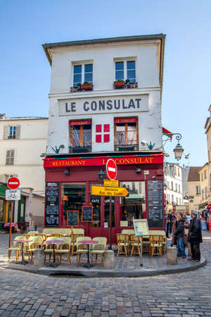 Paris, France - March 4, 2011: Le Consulat cafe in Montmartre in Parisのeditorial素材