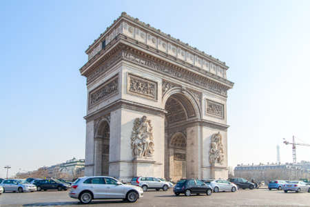 Paris, France - March 4, 2011: Triumphal Arch (Arc de Triomphe) in Chaps Elysees in Paris in the morningのeditorial素材