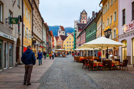 Fussen, Bavaria, Germany - April 28, 2013: Shopping street in the old town of Fussenのeditorial素材