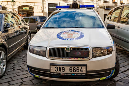Prague, Czechia - October 6, 2009: Police car parked up in the street in the Old town of Pragueのeditorial素材