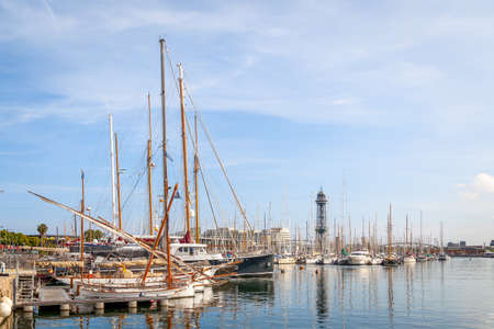 Barcelona, Spain - June 9, 2011: Marina with many sailboats in Barcelonaのeditorial素材
