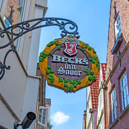 Bremen, Germany - August 17, 2012: Beck's Beer commercial in the street in Bremenのeditorial素材