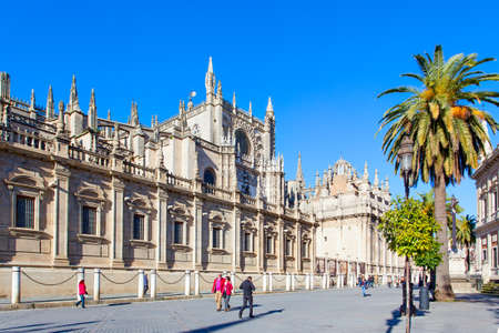 Seville, Spain - March 14, 2013: Street anong The Cathedral of Saint Mary of the Seeのeditorial素材