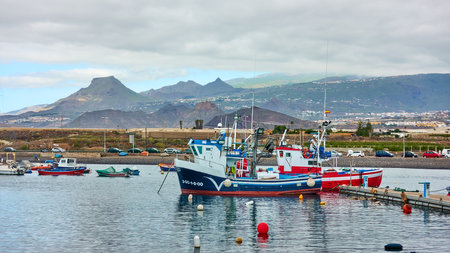 Golf del Sur, Tenerife, Spain - December 7, 2019: View of Tenerife Island in Marina San Miguel's neighborhoodsのeditorial素材