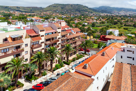 San Cristobal de La Laguna, Tenerife, Spain - August 4, 2011: Houses of the residential area in La Laguna. Cityscapeのeditorial素材