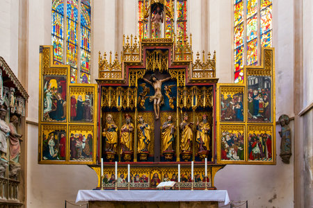 Rothenburg ob der Tauber, Germany - April 25. 2013: Twelve Apostles Alter by Tilman Riemenschneider in St. James's Church in Rothenburg ob der Tauberのeditorial素材