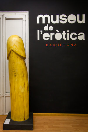 Barcelona, Spain - June 10, 2011: Entrance hall and sign of Erotic Museum of Barcelonaのeditorial素材