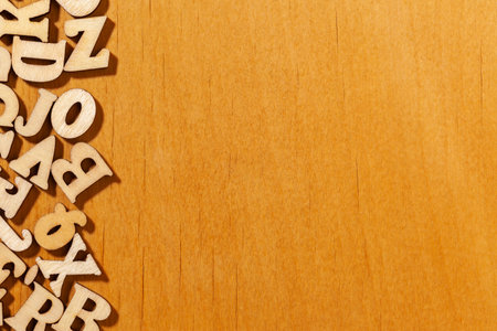 Background with wood letters and large space for your own textの写真素材