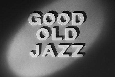 Good Old Jazz - Retro movie style inscription. Black and white photographの写真素材