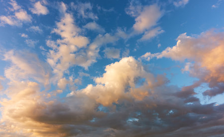 Beautiful sky with clouds in the evening. Panoramic viewの写真素材