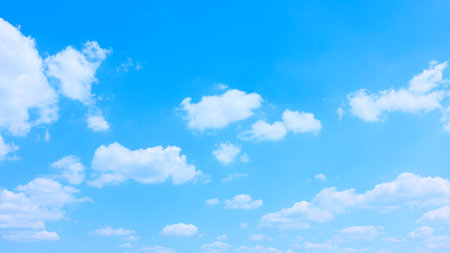 Summer sky with clouds - background, panoramic viewの写真素材