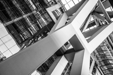 Bangkok, Thailand - December 2, 2009: Architecture of Bangkok International Airport (Suvarnabhumi Airport). Black and white photographyのeditorial素材