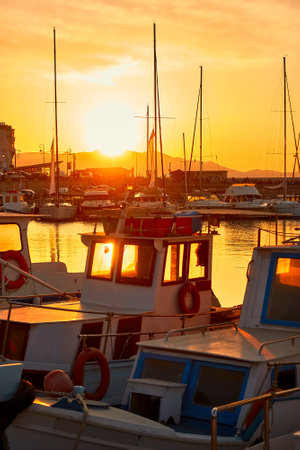 Sunset in the Harbor of Heraklion, Crete Island, Greece