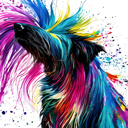 Shaking colorful dog with splashes of paint on white background. Generative AIの素材