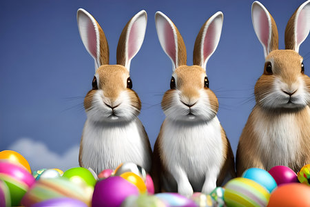 Rabbits with Easter eggs. Generative AIの素材