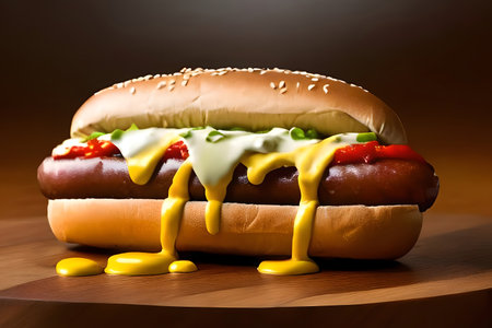 Hot dog close-up. Generative AIの素材