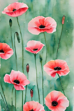 Pale red poppy flowers. Generative AIの素材