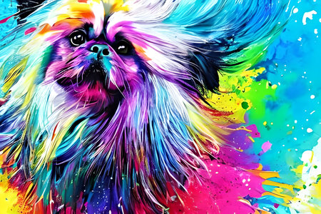 Running Pekingese dog of different colors. Generative AIの素材