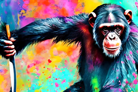 Ape with knife. Generative AIの素材