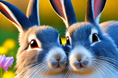 Couple of rabbits close-up. Generative AIの素材