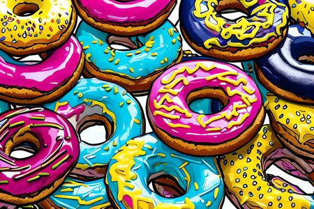 Doughnuts of different colors. Generative AIの素材