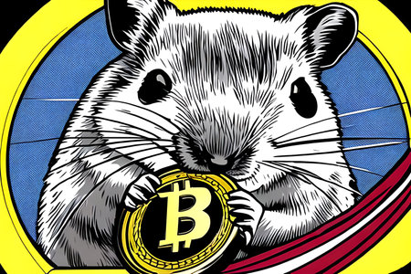 Hamster holding Bitcoin. Comic book style. Generative AIの素材