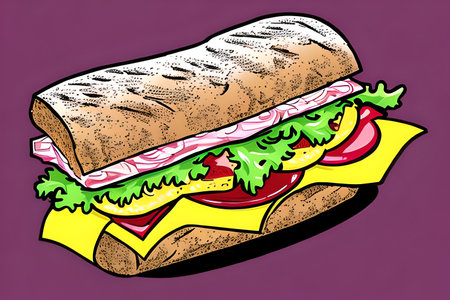 Sandwich with bacon. Comic book style. Generative AIの素材