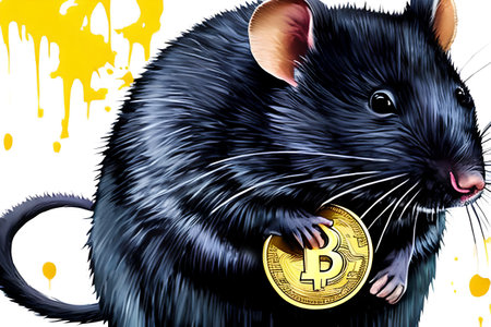Fat black rat holding Bitcoin. Generative AIの素材