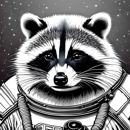 Spacesuited racoon astronaut. Comic book style. Generative AIの素材