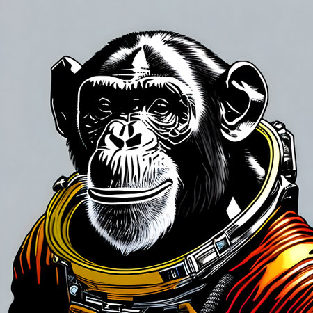 Spacesuited chimpanzee astronaut. Comic book style. Generative AIの素材