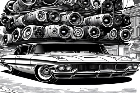 Fantasy car with super powerful audio system. Comic book style. Generative AIの素材