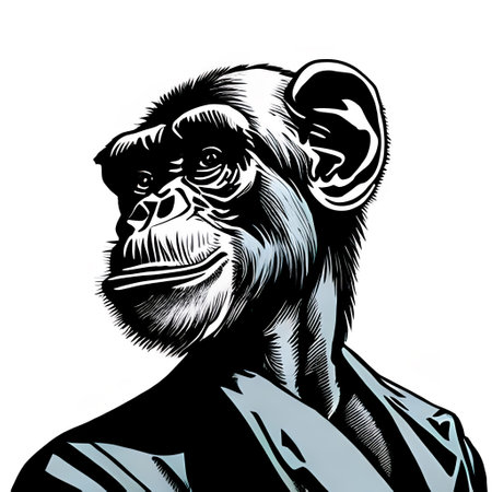 Monkey wearing suit. Comic book style, portrait. Generative AIの素材